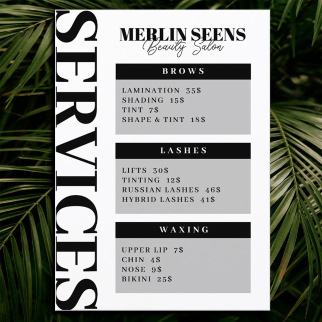 Beauty  Skincare Salon Treatment Menu Design Black (Creator Uploaded)