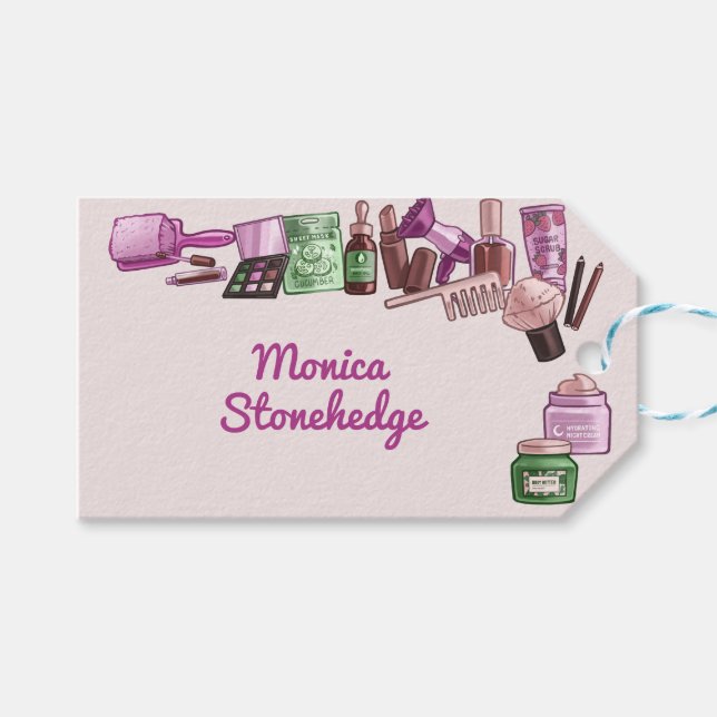 Beauty spa birthday party gift tags (Front (Horizontal))