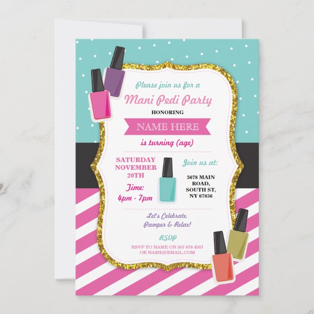 Beauty Spa Birthday Party Pamper Mani Pedi Invite (Front)