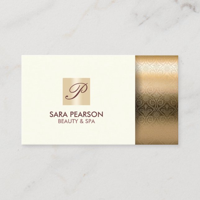 Beauty Spa Elegant Gold Monogram Business Card (Front)