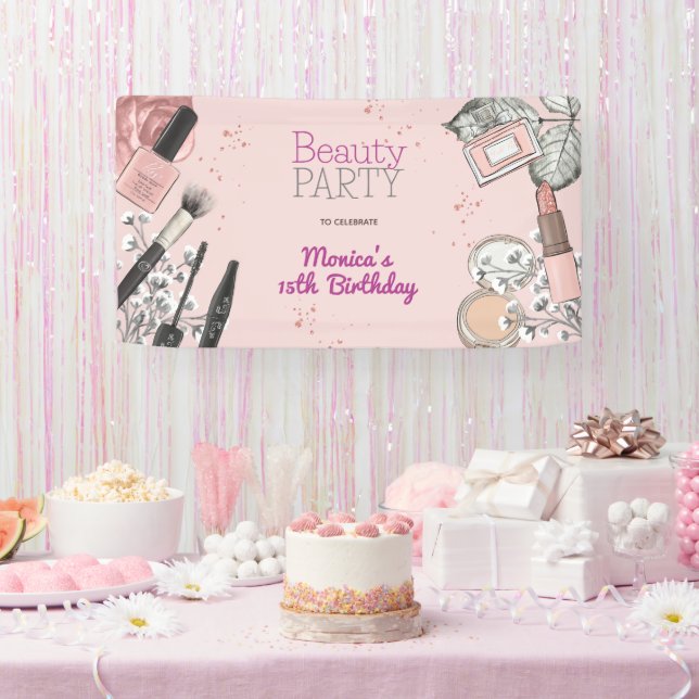 Beauty spa girly dusty rose birthday party banner (Party)