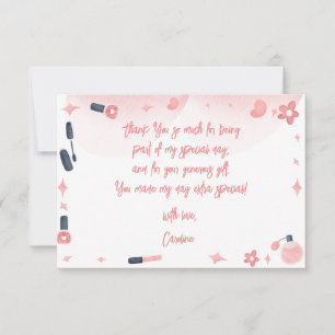 Beauty spa glitz and glam birthday party thank you card