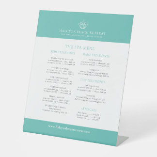 Beauty spa price list aqua white lotus logo pedestal sign