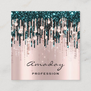 Beauty Studio Hairdresser Makeup Rose Drip Diamond Square Business Card