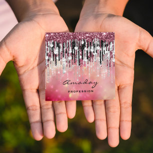 Beauty Studio Hairdresser Makeup Silver Rose Drips Square Business Card