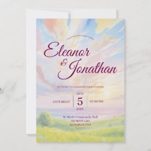Beauty Sunset Watercolor Wedding Invitation