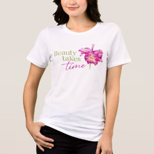 Beauty Takes Time Orchid Watercolor Floral pink Tri-Blend Shirt