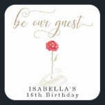 Beauty & the Beast Birthday Bridal Wedding Square Sticker<br><div class="desc">A Beauty and the Beast-inspired red rose encircled in gold shimmer personalised for your special occasion.</div>