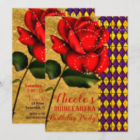 Beauty & The Beast Red Sparkle Rose Quinceañera
