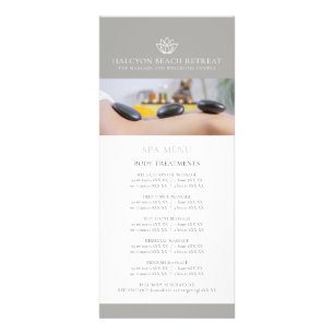 Beauty treatment price list menu grey lotus logo