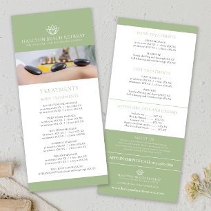 Beauty treatment price list menu lotus green logo