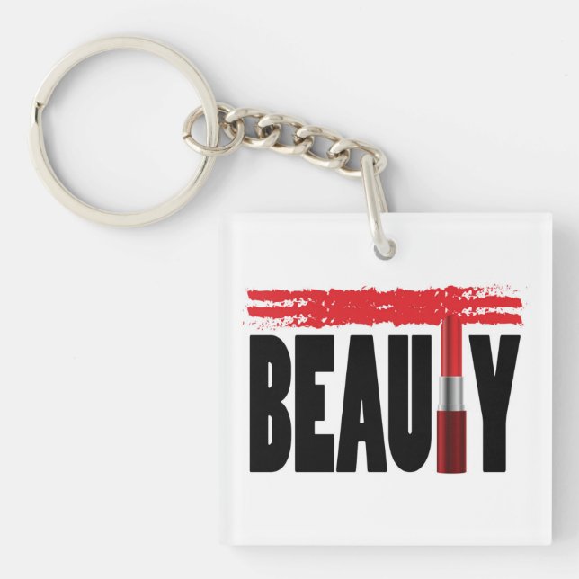 Beauty Typography Lipstick Key Ring (Front)