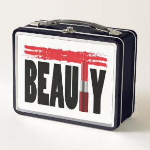 Beauty Typography Lipstick Metal Lunch Box