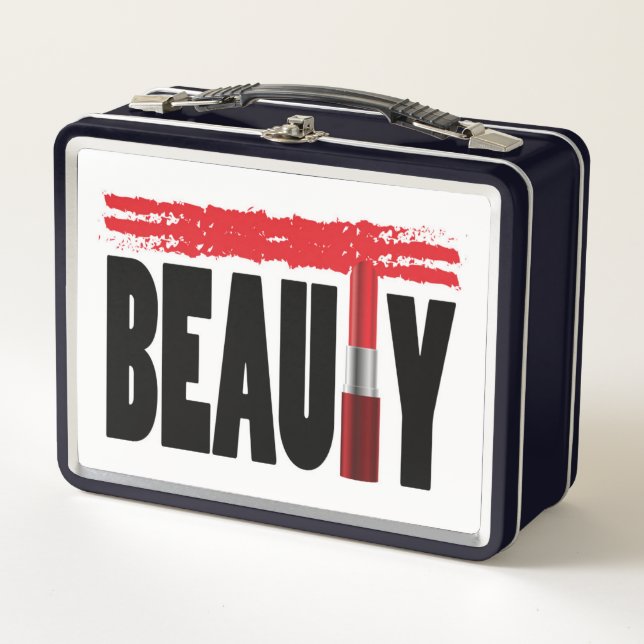 Beauty Typography Lipstick Metal Lunch Box (Front)