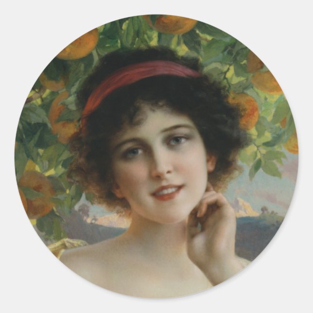 Beauty Under the Orange Tree Classic Round Sticker (Front)