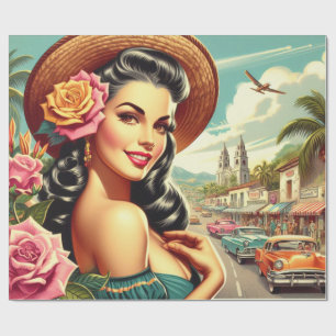 Beauty Vintage Woman Illustration Wrapping Paper