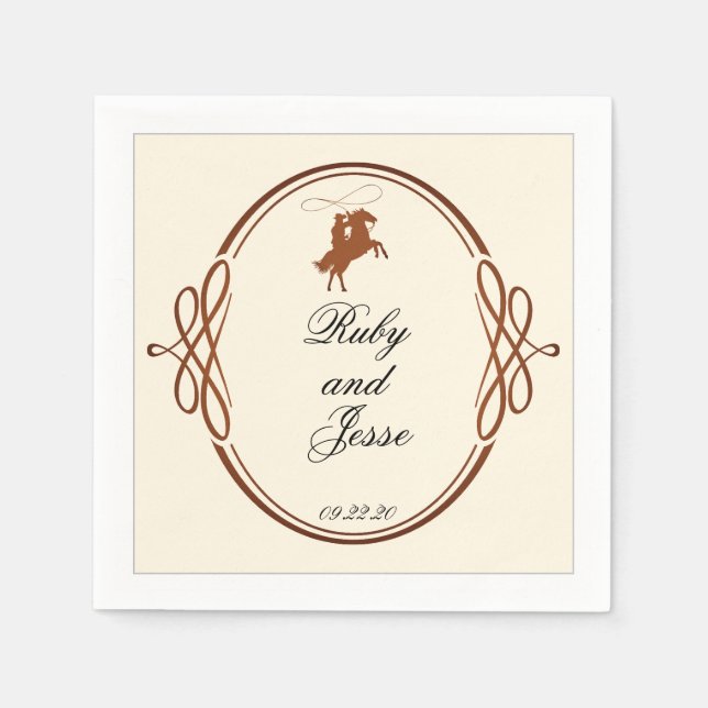 Beauty Western Dark Brown Wedding Napkin (Front)