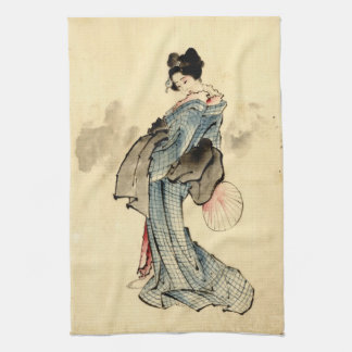 Beauty with Fan 1840 Tea Towel