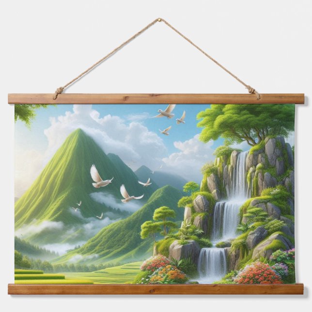 Beautyful rural with waterfall hanging tapestry (Front)