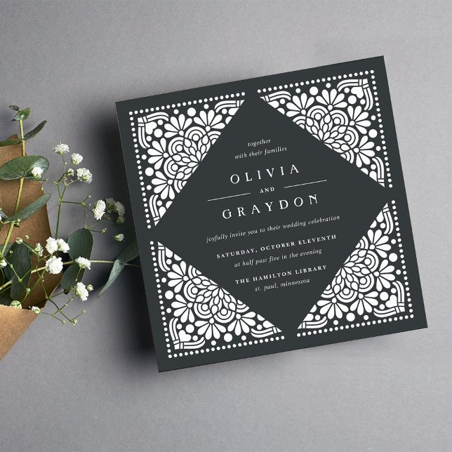 Beaux Arts Square Wedding Invitation | Charcoal (Creator Uploaded)