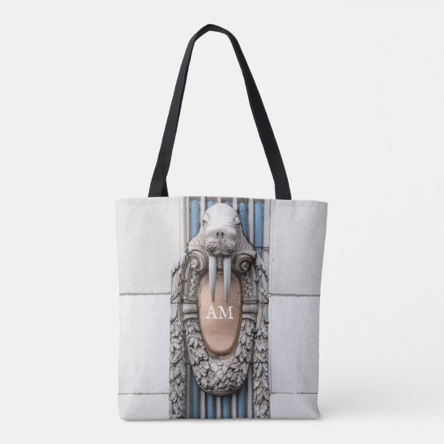 Beaux Arts Walrus Sculpture Custom Monogram Tote Bag (Back)