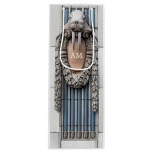 Beaux Arts Walrus Sculpture Custom Monogram Wine Gift Bag