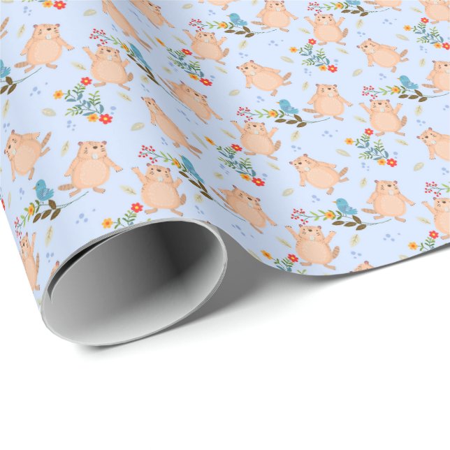 Beaver and Bird Wrapping Paper (Roll Corner)