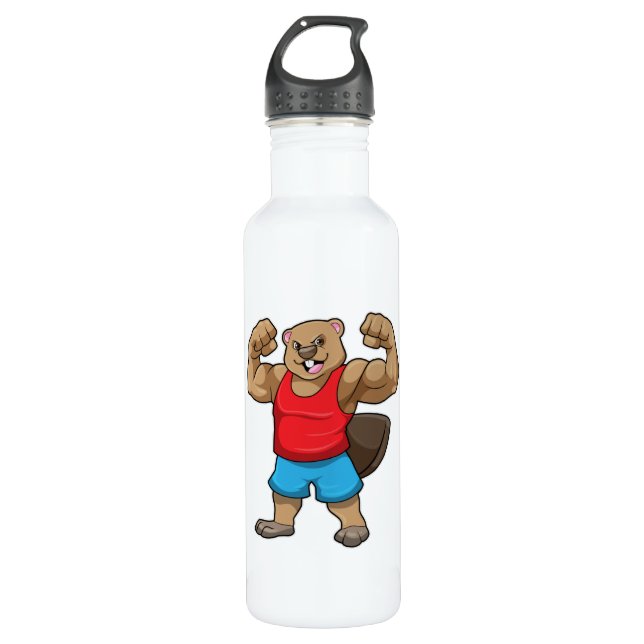 Beaver as Bodybuilder with big Upper arms 710 Ml Water Bottle (Front)
