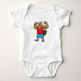 Beaver as Bodybuilder with big Upper arms Baby Bodysuit