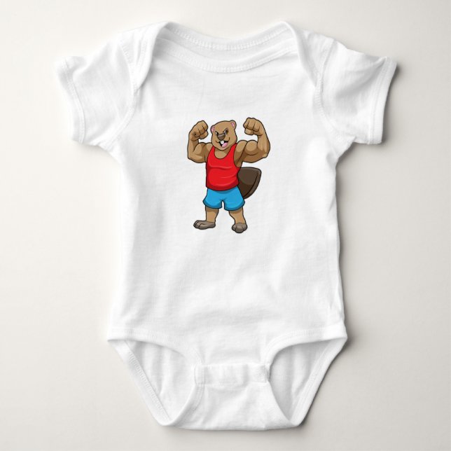 Beaver as Bodybuilder with big Upper arms Baby Bodysuit (Front)