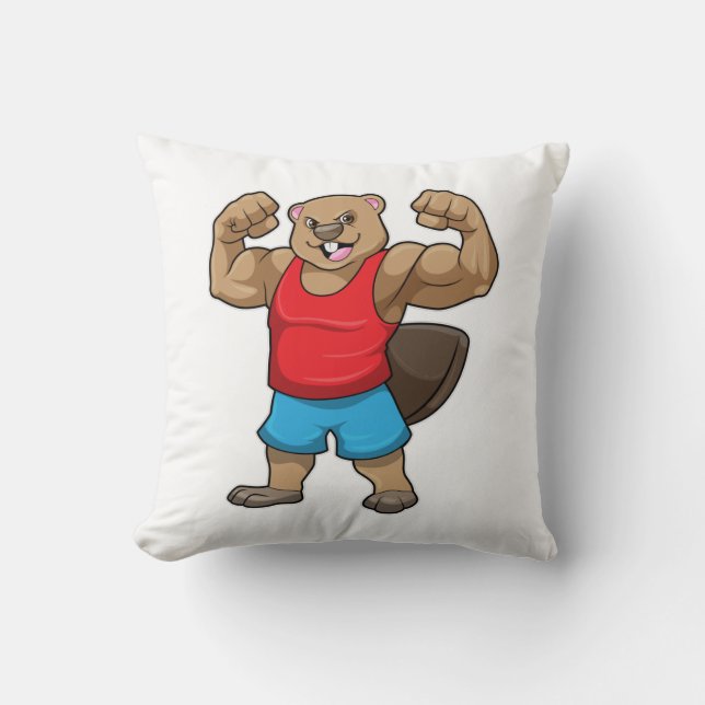 Beaver as Bodybuilder with big Upper arms Cushion (Front)