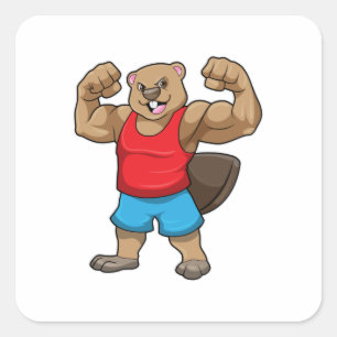 Beaver as Bodybuilder with big Upper arms Square Sticker