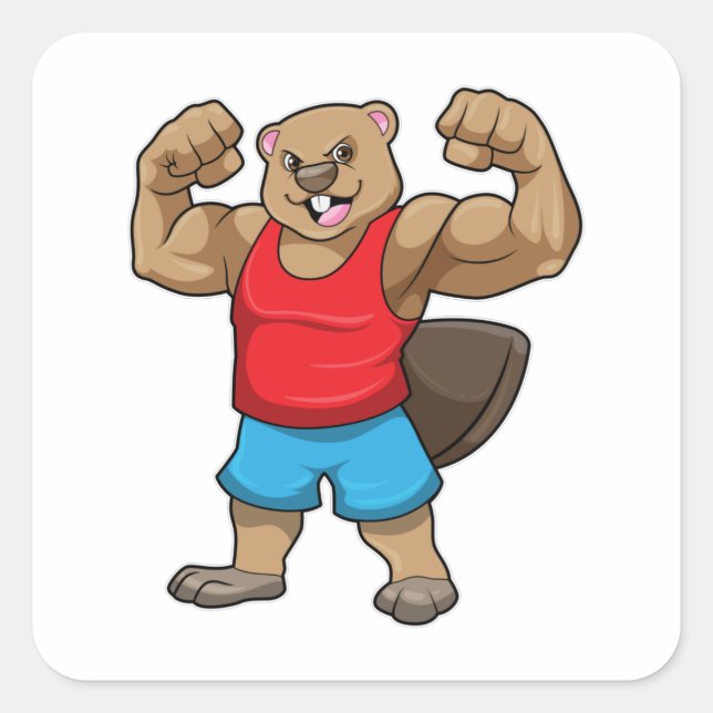 Beaver as Bodybuilder with big Upper arms Square Sticker (Front)