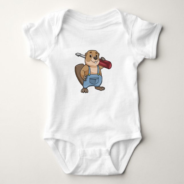 Beaver as Craftsman with Wrench Baby Bodysuit (Front)