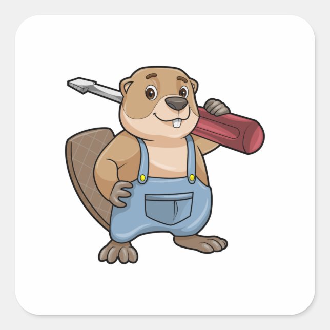 Beaver as Craftsman with Wrench Square Sticker (Front)