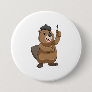 Beaver as Painter with Paint brush 7.5 Cm Round Badge