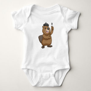 Beaver as Painter with Paint brush Baby Bodysuit