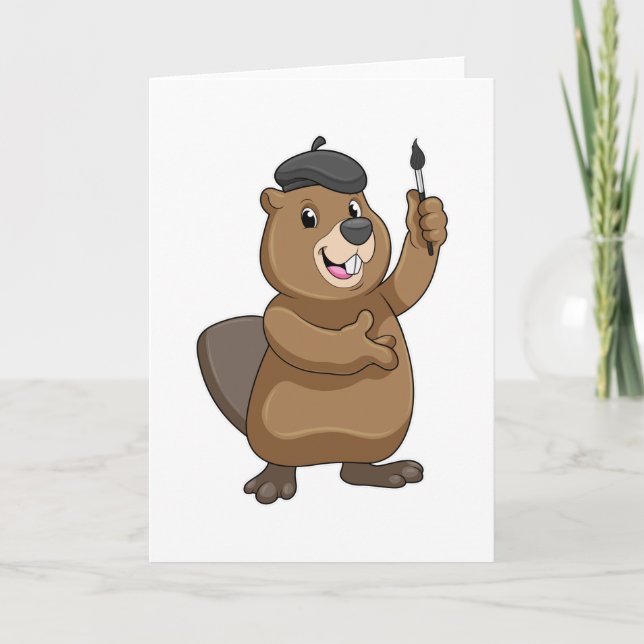 Beaver as Painter with Paint brush Card (Front)