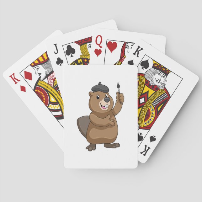 Beaver as Painter with Paint brush Playing Cards (Back)