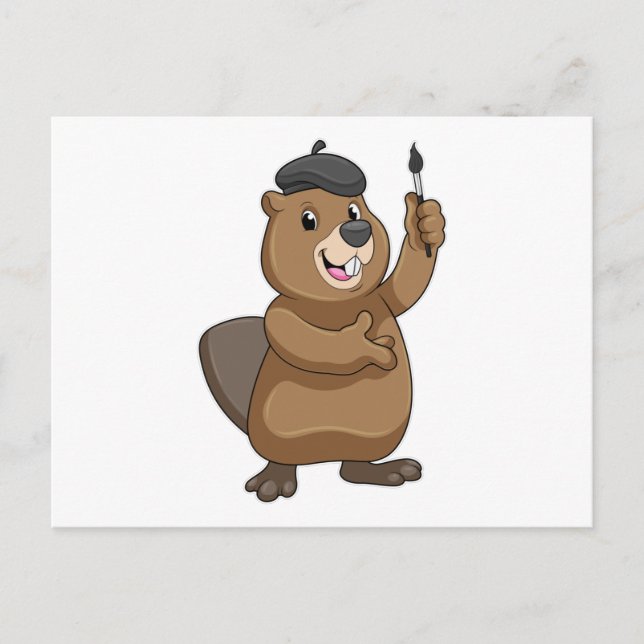 Beaver as Painter with Paint brush Postcard (Front)