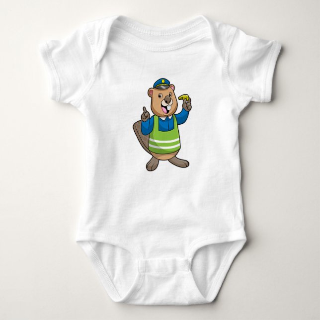 Beaver as Police officer with Whistle Baby Bodysuit (Front)
