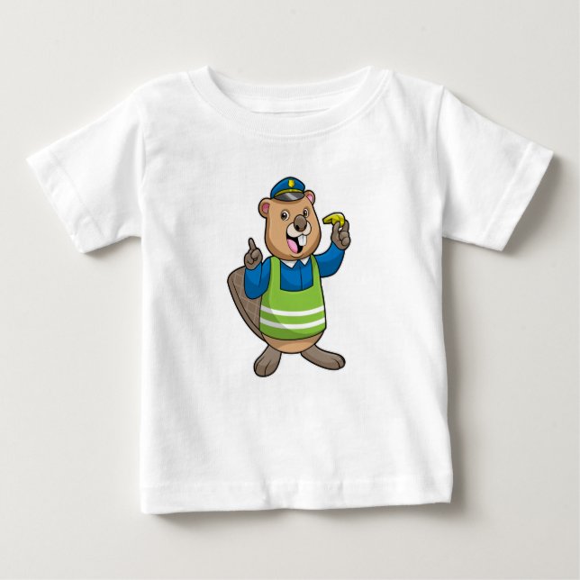 Beaver as Police officer with Whistle Baby T-Shirt (Front)