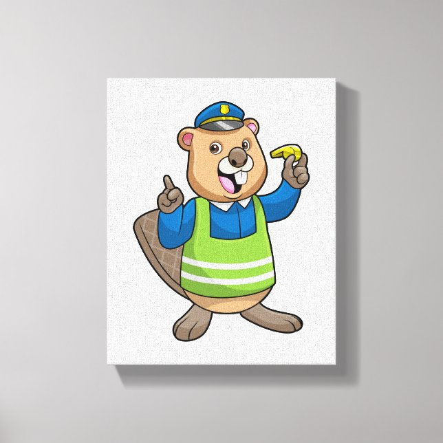 Beaver as Police officer with Whistle Canvas Print (Front)