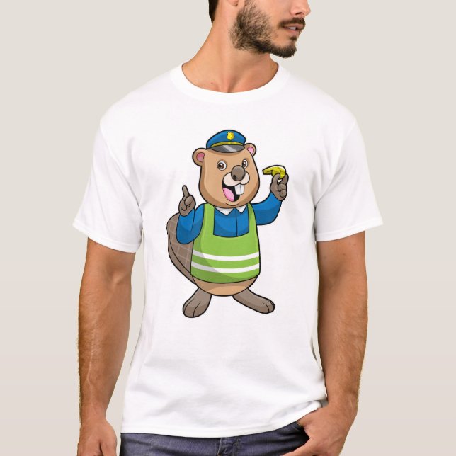 Beaver as Police officer with Whistle T-Shirt (Front)