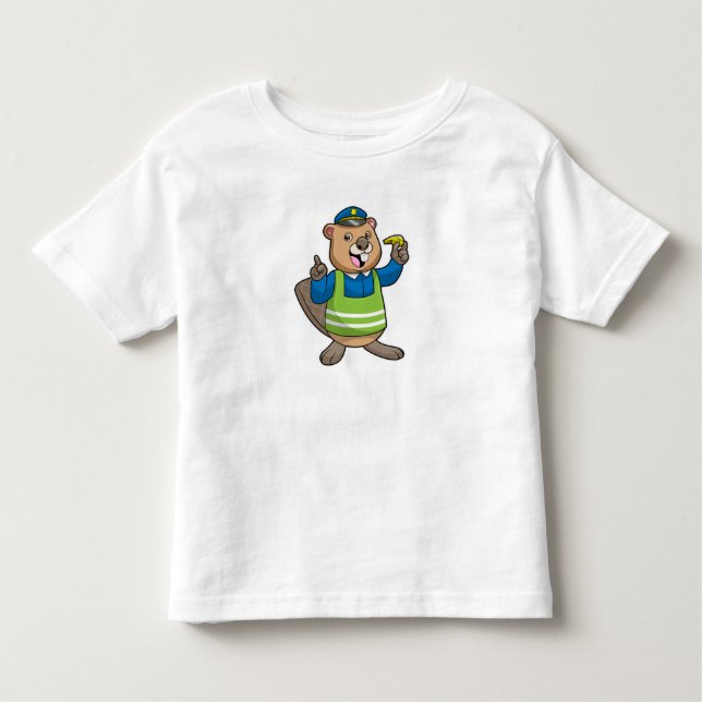 Beaver as Police officer with Whistle Toddler T-Shirt (Front)