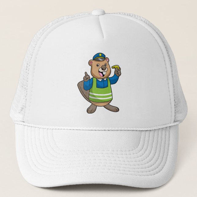 Beaver as Police officer with Whistle Trucker Hat (Front)