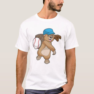 Beaver at Baseball Sports with Cap T-Shirt