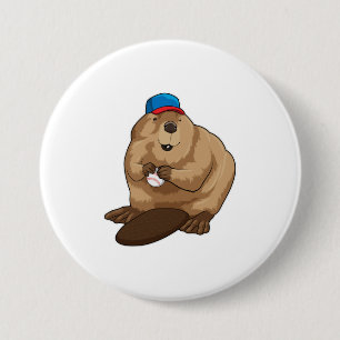Beaver at Baseball with Baseball ball 7.5 Cm Round Badge