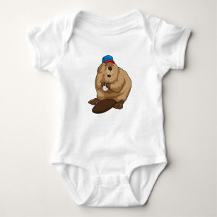 Beaver at Baseball with Baseball ball Baby Bodysuit