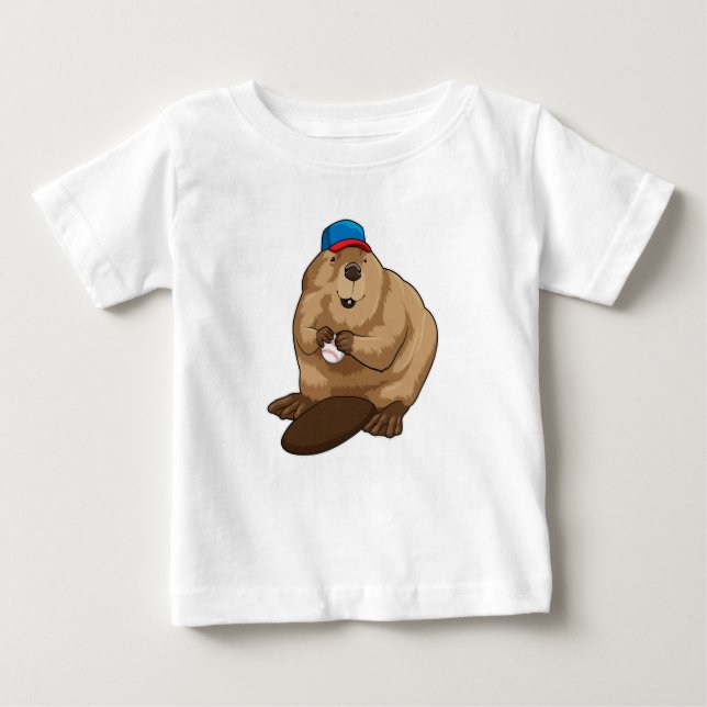 Beaver at Baseball with Baseball ball Baby T-Shirt (Front)